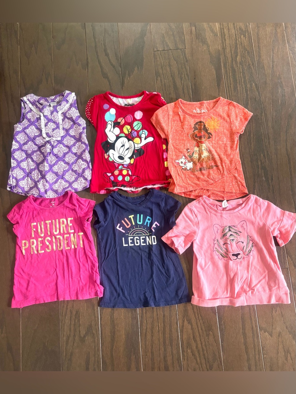 Girls 3T Shirt Lot 6 Pieces- Carters, Disney, Cat & Jack, babyGap- Minnie, Moana